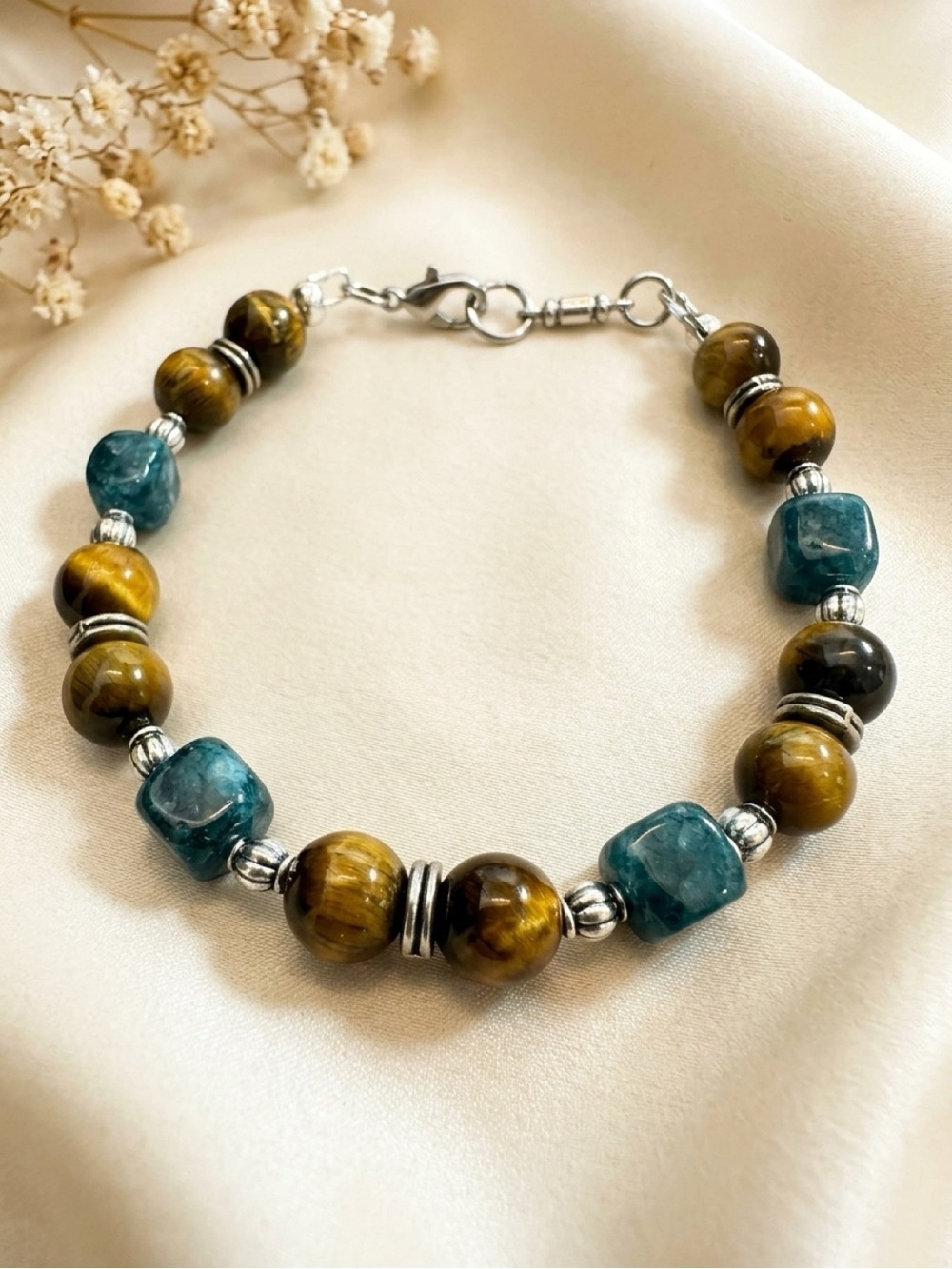 Handmade Blue Quartz & Tigers Eye Beaded Bracelet – Men  Jewelry